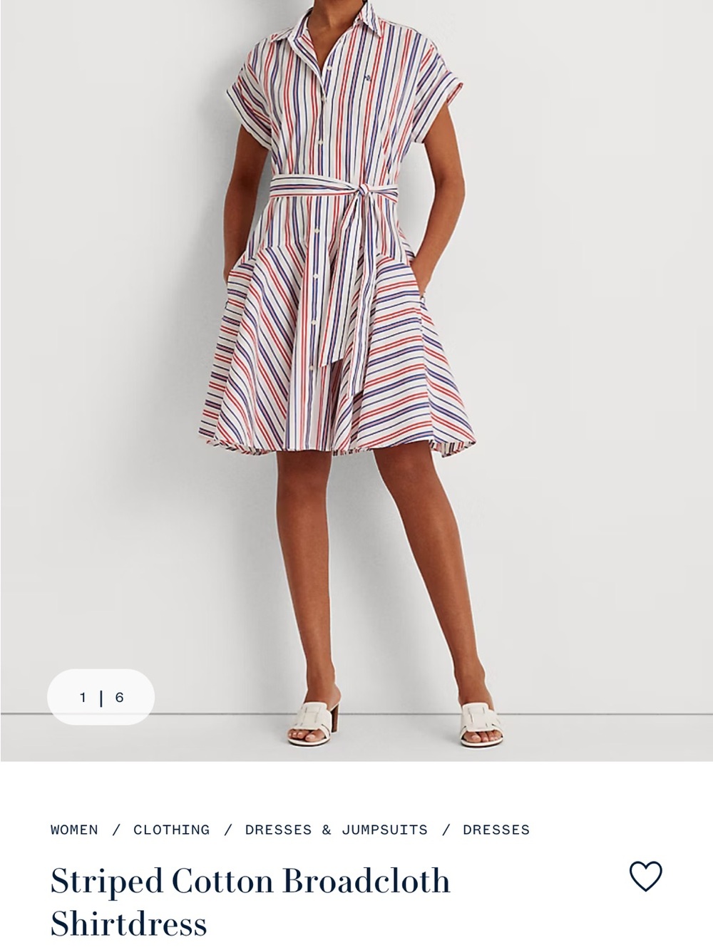Ralph Lauren White Shirt Dress with Red & Blue Stripes